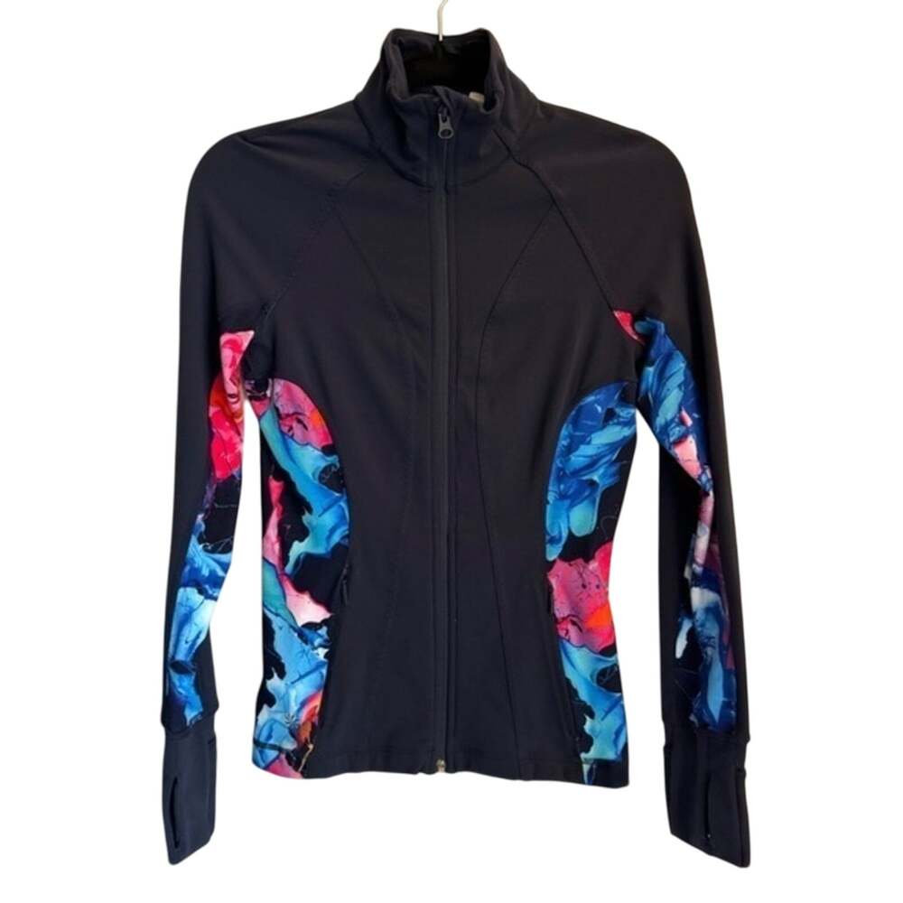 Athleta Workout Warmup Yoga Track Jacket Navy Floral Zip-Up Women XXS